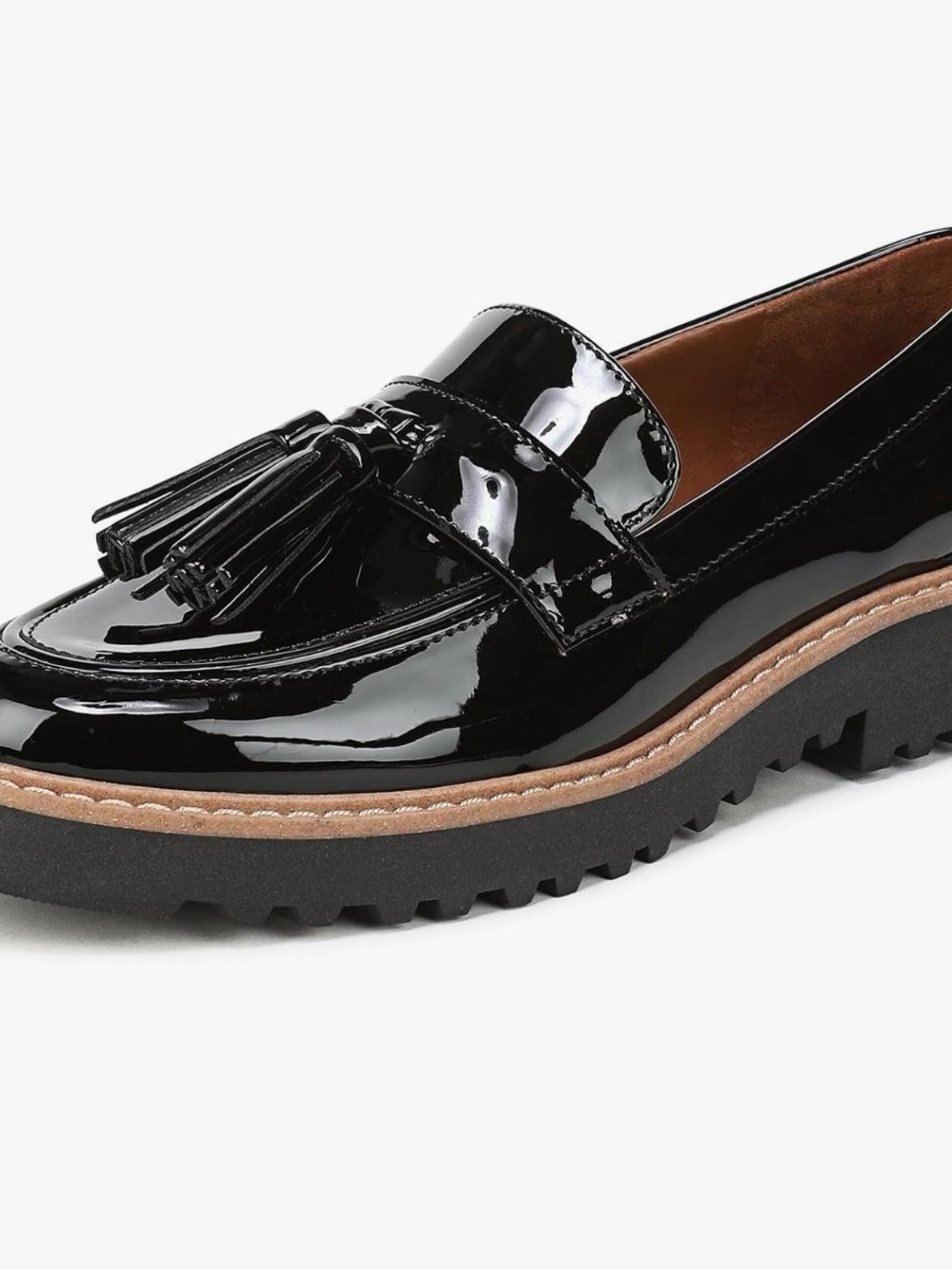 Franco Sarto Black Patent Tassel Lug Loafer